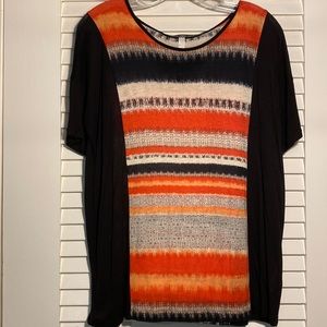 Kensie bold orange and black stripe top. Very light and soft. Small.